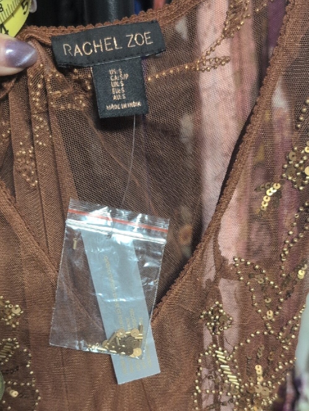 Rachel Zoe Brown Beaded Mesh Camisole NWT - Picture 3 of 5